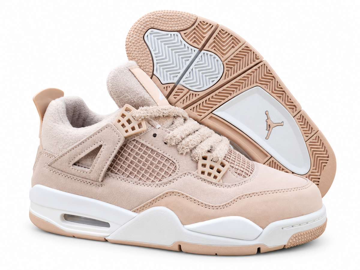 Air Jordan 4 Retro Rosa Beige – Caña Media sobre fondo blanco