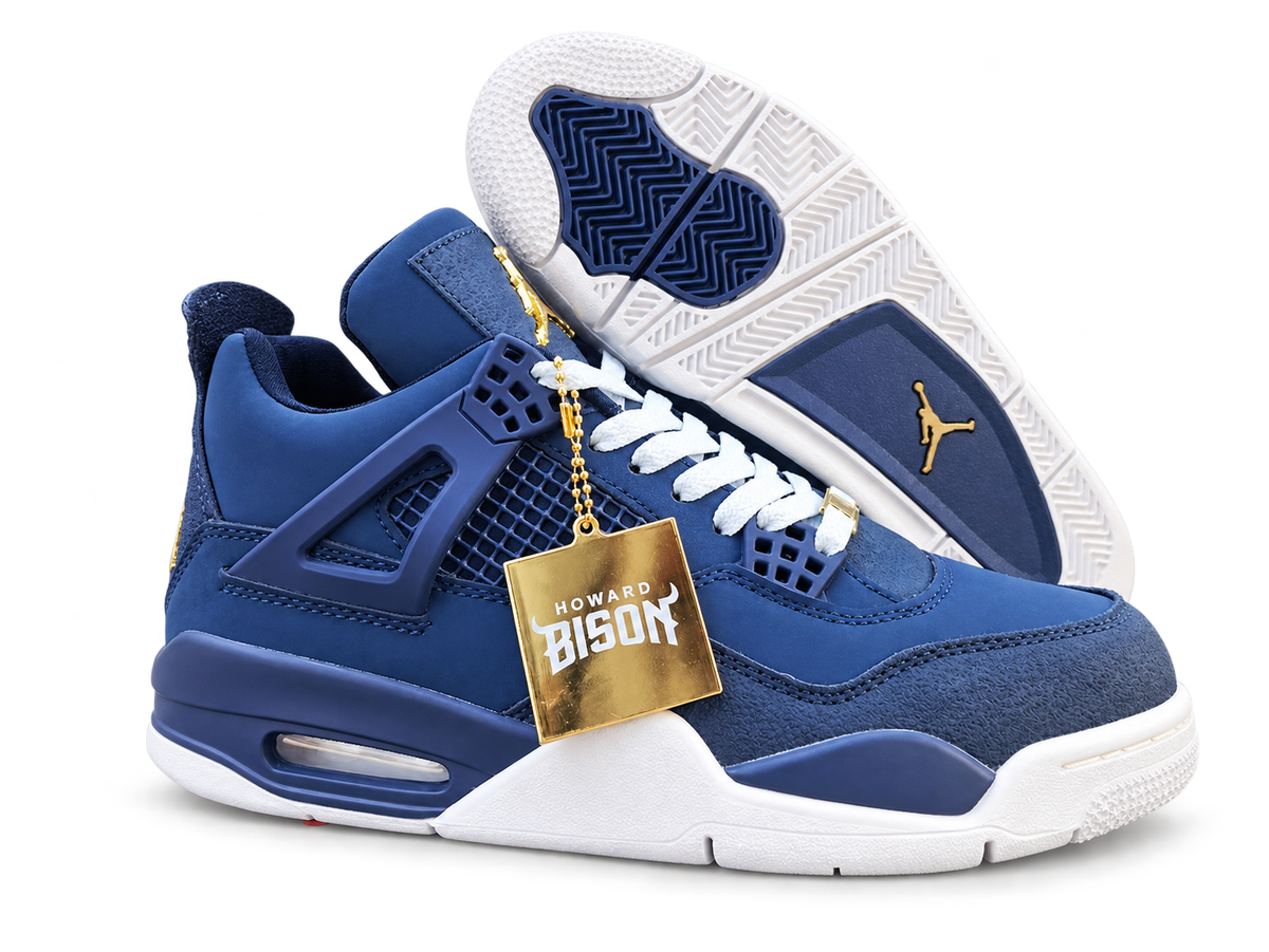 Air Jordan 4 Retro Azul Marino – Caña Media sobre fondo blanco