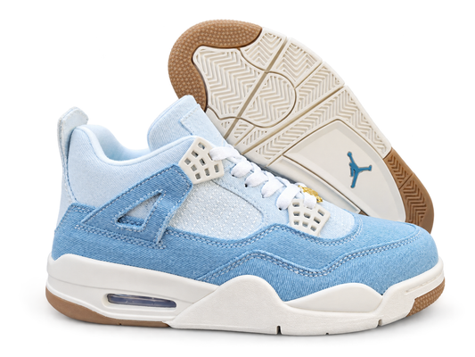 Air Jordan 4 Retro Denim Azul Claro – Caña Media sobre fondo blanco