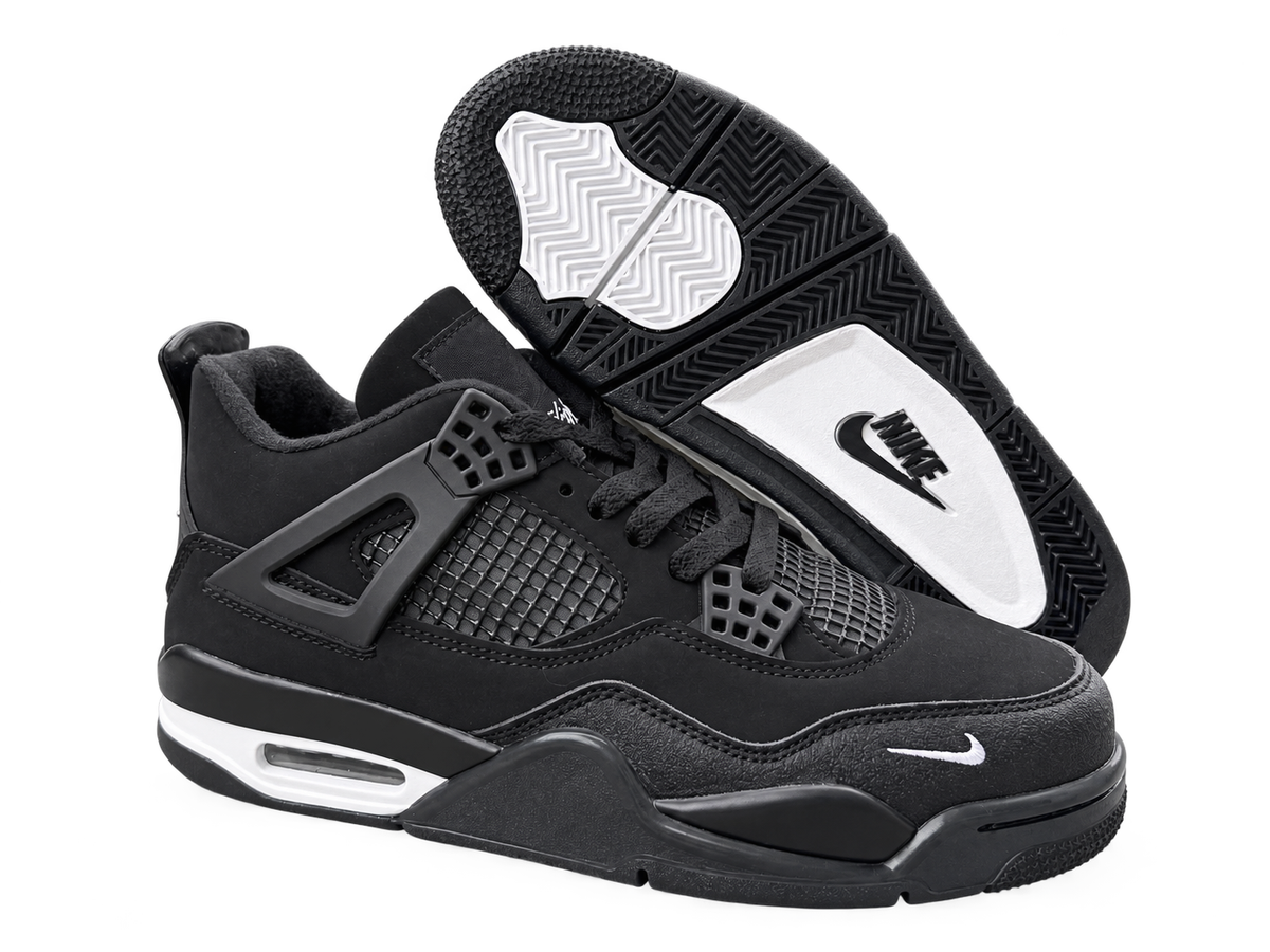 Air Jordan 4 Retro Negro Blanco – Caña Media sobre fondo blanco